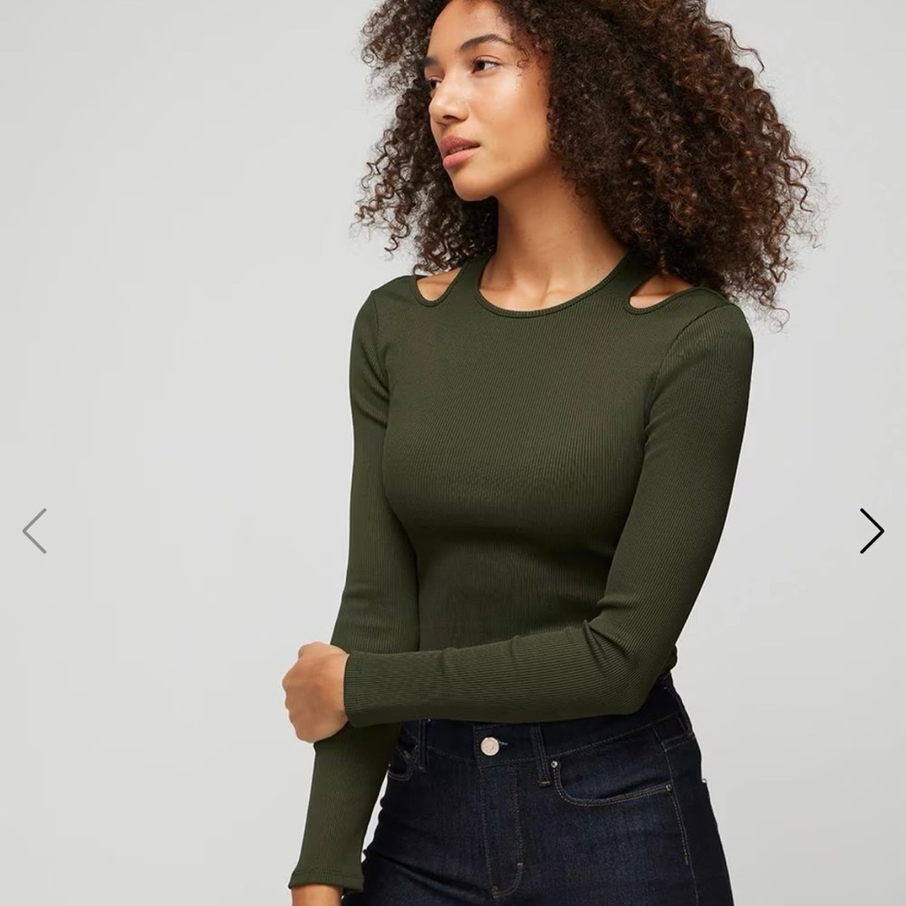NWOT WHBM Olive Green Women's Cutout Ribbed Top